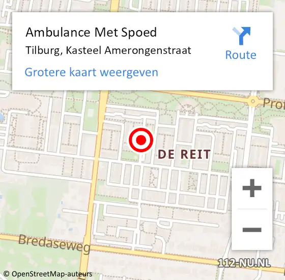 Locatie op kaart van de 112 melding: Ambulance Met Spoed Naar Tilburg, Kasteel Amerongenstraat op 27 september 2015 15:24