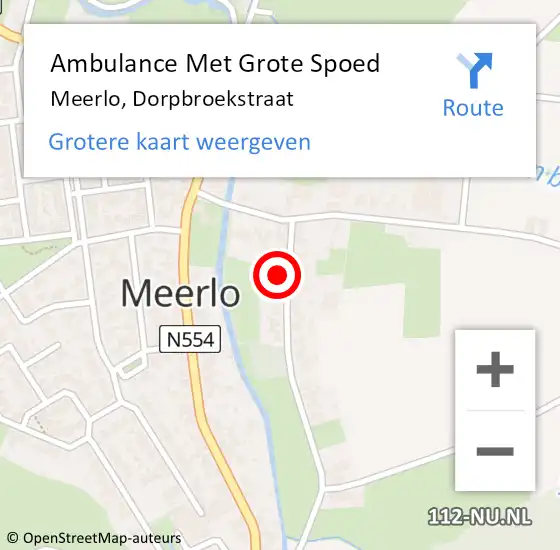 Locatie op kaart van de 112 melding: Ambulance Met Grote Spoed Naar Meerlo, Dorpbroekstraat op 27 september 2015 15:59