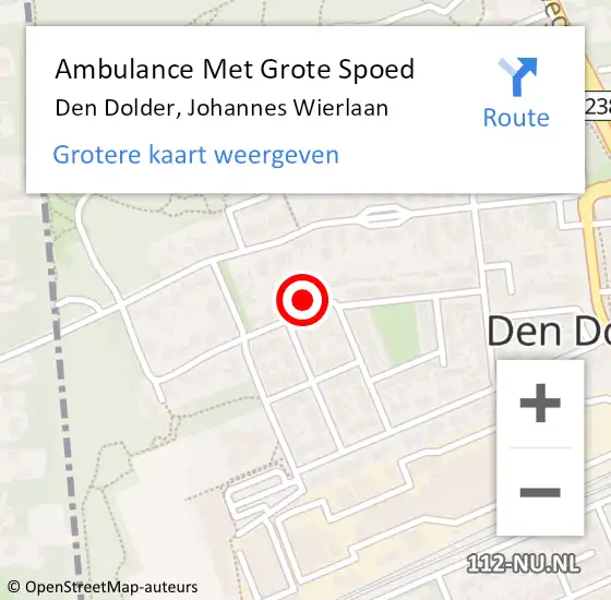 Locatie op kaart van de 112 melding: Ambulance Met Grote Spoed Naar Den Dolder, Johannes Wierlaan op 27 september 2015 18:14