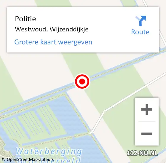 Locatie op kaart van de 112 melding: Politie Westwoud, Wijzenddijkje op 27 september 2015 19:38