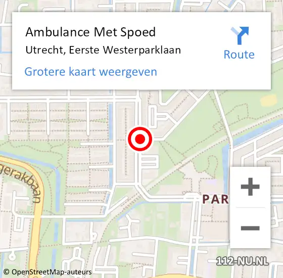 Locatie op kaart van de 112 melding: Ambulance Met Spoed Naar Utrecht, Eerste Westerparklaan op 27 september 2015 19:51