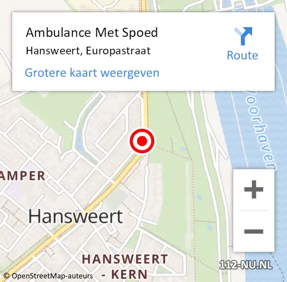 Locatie op kaart van de 112 melding: Ambulance Met Spoed Naar Hansweert, Europastraat op 27 september 2015 20:12