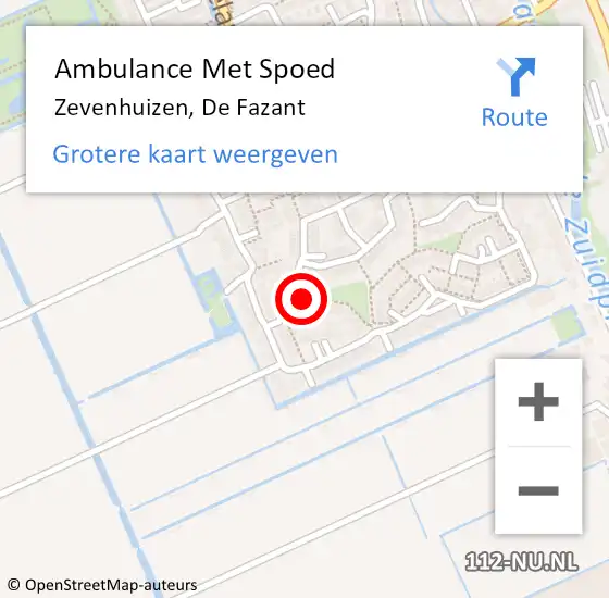 Locatie op kaart van de 112 melding: Ambulance Met Spoed Naar Zevenhuizen, De Fazant op 28 september 2015 01:19