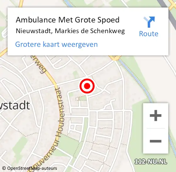 Locatie op kaart van de 112 melding: Ambulance Met Grote Spoed Naar Nieuwstadt, Markies de Schenkweg op 28 september 2015 05:38