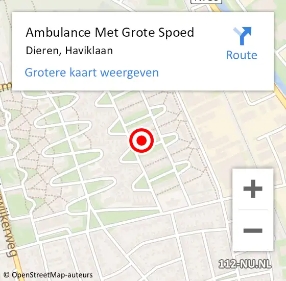 Locatie op kaart van de 112 melding: Ambulance Met Grote Spoed Naar Dieren, Haviklaan op 28 september 2015 07:41