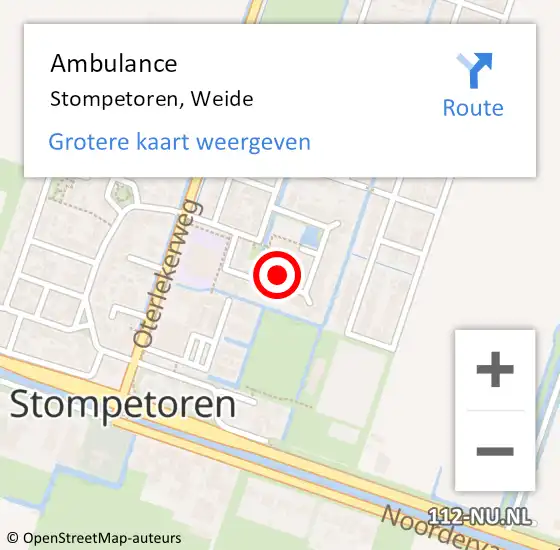 Locatie op kaart van de 112 melding: Ambulance Stompetoren, Weide op 28 september 2015 08:33