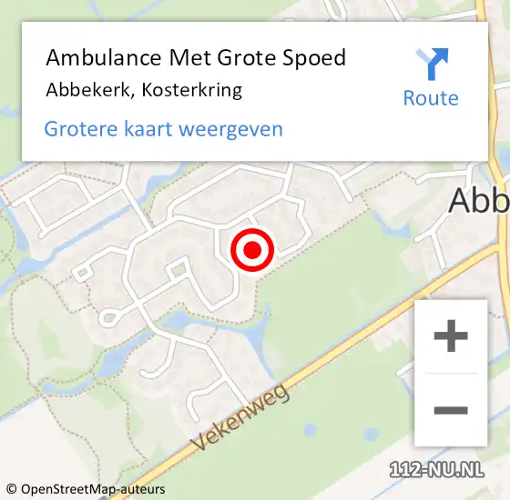 Locatie op kaart van de 112 melding: Ambulance Met Grote Spoed Naar Abbekerk, Kosterkring op 28 september 2015 09:00