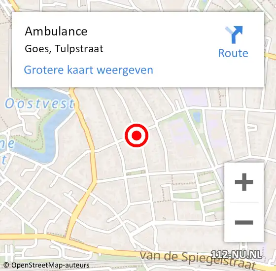 Locatie op kaart van de 112 melding: Ambulance Goes, Tulpstraat op 28 september 2015 09:23