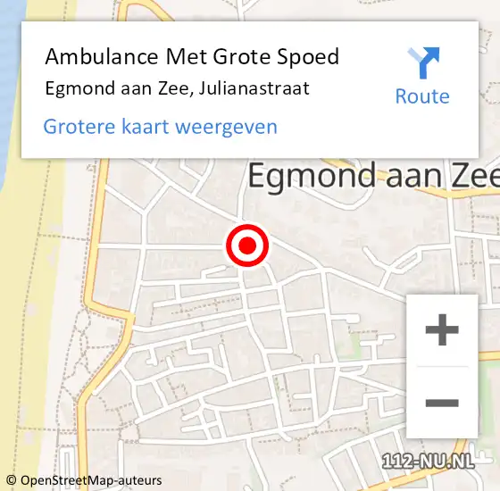 Locatie op kaart van de 112 melding: Ambulance Met Grote Spoed Naar Egmond aan Zee, Julianastraat op 28 september 2015 12:28