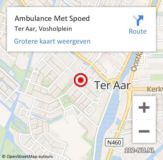 Locatie op kaart van de 112 melding: Ambulance Met Spoed Naar Ter Aar, Vosholplein op 28 september 2015 15:54