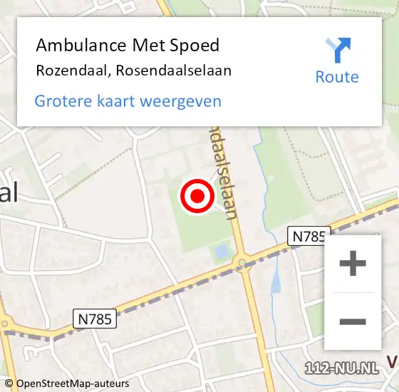 Locatie op kaart van de 112 melding: Ambulance Met Spoed Naar Rozendaal, Rosendaalselaan op 28 september 2015 16:25