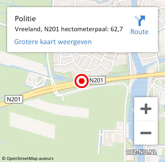 Locatie op kaart van de 112 melding: Politie Vreeland, N201 hectometerpaal: 65,1 op 28 september 2015 17:22