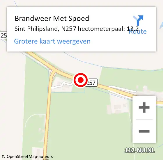 Locatie op kaart van de 112 melding: Brandweer Met Spoed Naar Sint Philipsland, N257 hectometerpaal: 13,2 op 28 september 2015 17:29