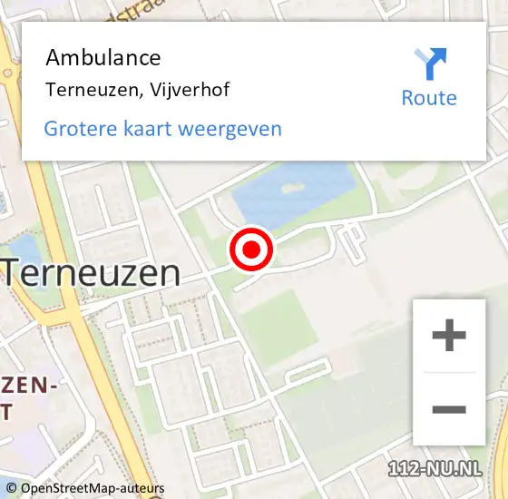 Locatie op kaart van de 112 melding: Ambulance Terneuzen, Vijverhof op 21 november 2013 22:44