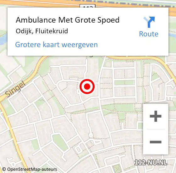 Locatie op kaart van de 112 melding: Ambulance Met Grote Spoed Naar Odijk, Fluitekruid op 28 september 2015 19:08