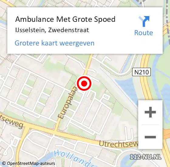 Locatie op kaart van de 112 melding: Ambulance Met Grote Spoed Naar IJsselstein, Zwedenstraat op 28 september 2015 21:32