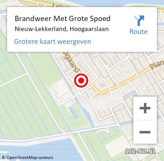 Locatie op kaart van de 112 melding: Brandweer Met Grote Spoed Naar Nieuw-Lekkerland, Hoogaarslaan op 29 september 2015 01:26