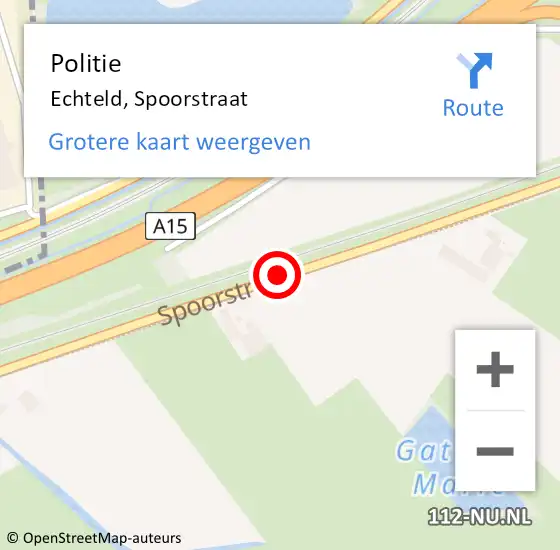 Locatie op kaart van de 112 melding: Politie Echteld, Spoorstraat op 29 september 2015 08:24