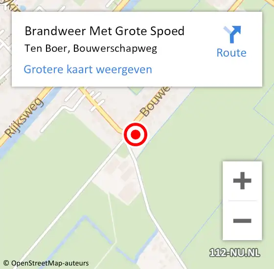 Locatie op kaart van de 112 melding: Brandweer Met Grote Spoed Naar Ten Boer, Bouwerschapweg op 29 september 2015 08:34