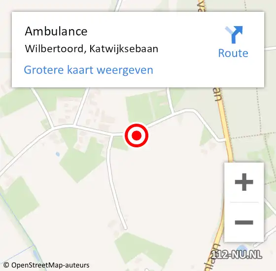 Locatie op kaart van de 112 melding: Ambulance Wilbertoord, Katwijksebaan op 29 september 2015 08:40