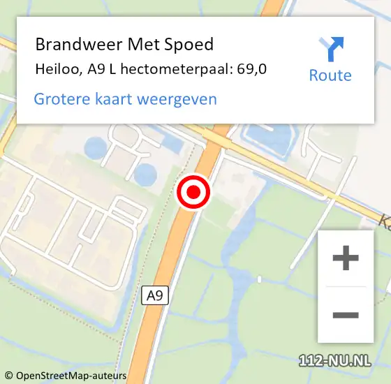 Locatie op kaart van de 112 melding: Brandweer Met Spoed Naar Heiloo, A9 L hectometerpaal: 69,0 op 29 september 2015 08:55