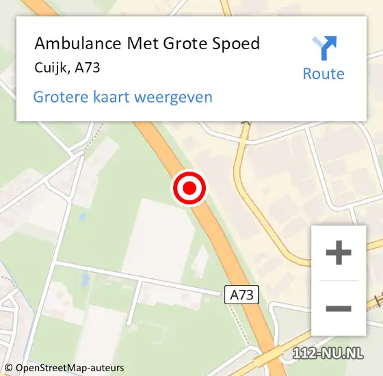 Locatie op kaart van de 112 melding: Ambulance Met Grote Spoed Naar Cuijk, A73 op 29 september 2015 11:11