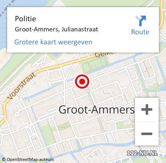 Locatie op kaart van de 112 melding: Politie Groot-Ammers, Julianastraat op 29 september 2015 11:20