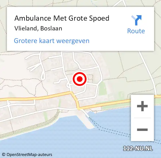 Locatie op kaart van de 112 melding: Ambulance Met Grote Spoed Naar Vlieland, Boslaan op 29 september 2015 12:50