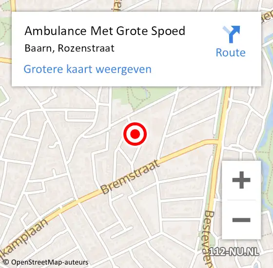 Locatie op kaart van de 112 melding: Ambulance Met Grote Spoed Naar Baarn, Rozenstraat op 29 september 2015 14:06