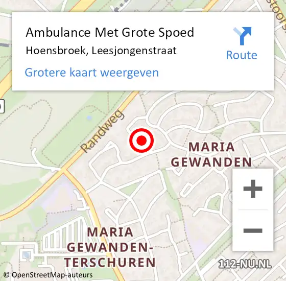 Locatie op kaart van de 112 melding: Ambulance Met Grote Spoed Naar Hoensbroek, Leesjongenstraat op 22 november 2013 02:26