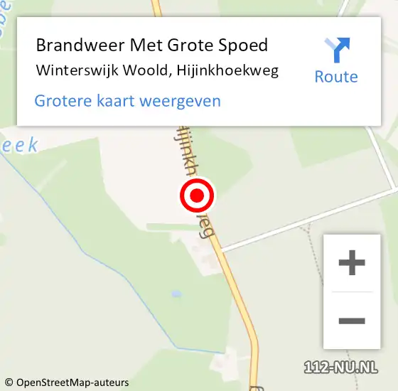 Locatie op kaart van de 112 melding: Brandweer Met Grote Spoed Naar Winterswijk Woold, Hijinkhoekweg op 29 september 2015 16:47