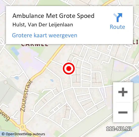 Locatie op kaart van de 112 melding: Ambulance Met Grote Spoed Naar Hulst, Van Der Leijenlaan op 29 september 2015 16:57