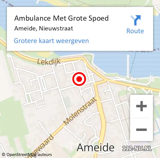 Locatie op kaart van de 112 melding: Ambulance Met Grote Spoed Naar Ameide, Nieuwstraat op 30 september 2015 09:57