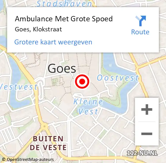 Locatie op kaart van de 112 melding: Ambulance Met Grote Spoed Naar Goes, Klokstraat op 30 september 2015 11:29