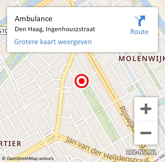 Locatie op kaart van de 112 melding: Ambulance Den Haag, Ingenhouszstraat op 30 september 2015 12:34