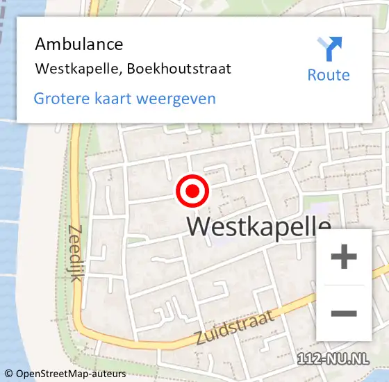 Locatie op kaart van de 112 melding: Ambulance Westkapelle, Boekhoutstraat op 30 september 2015 12:39