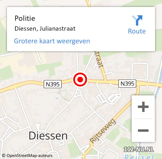 Locatie op kaart van de 112 melding: Politie Diessen, Julianastraat op 30 september 2015 16:22