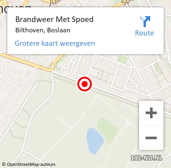 Locatie op kaart van de 112 melding: Brandweer Met Spoed Naar Bilthoven, Boslaan op 30 september 2015 16:58