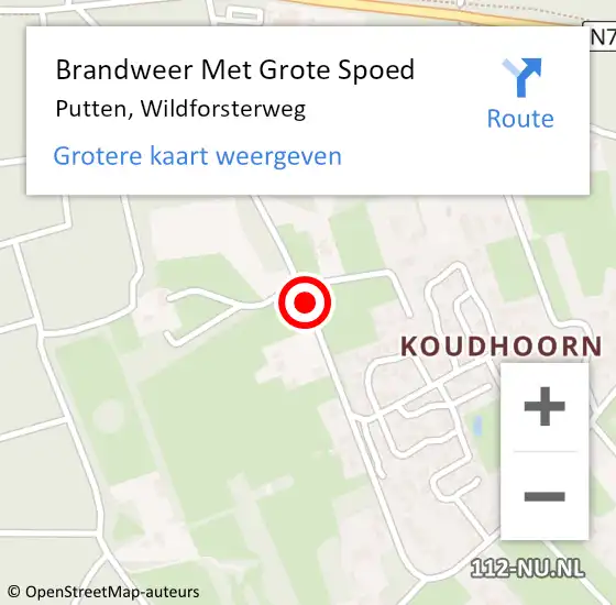 Locatie op kaart van de 112 melding: Brandweer Met Grote Spoed Naar Putten, Wildforsterweg op 30 september 2015 18:47