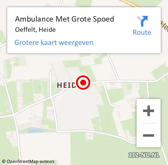 Locatie op kaart van de 112 melding: Ambulance Met Grote Spoed Naar Oeffelt, Heide op 30 september 2015 19:47