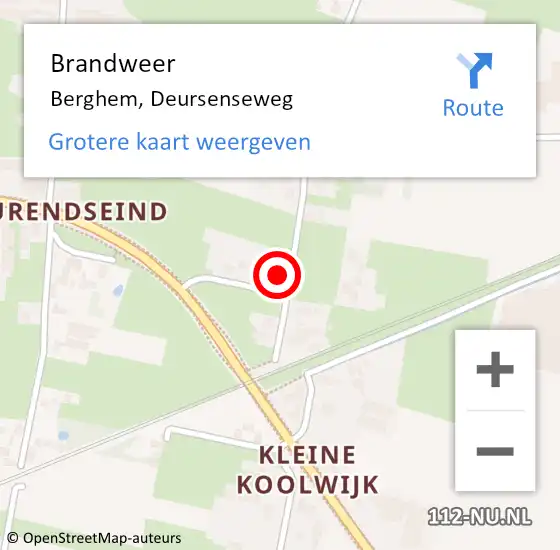 Locatie op kaart van de 112 melding: Brandweer Berghem, Deursenseweg op 30 september 2015 20:19