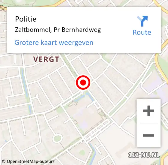 Locatie op kaart van de 112 melding: Politie Zaltbommel, Pr Bernhardweg op 1 oktober 2015 07:05