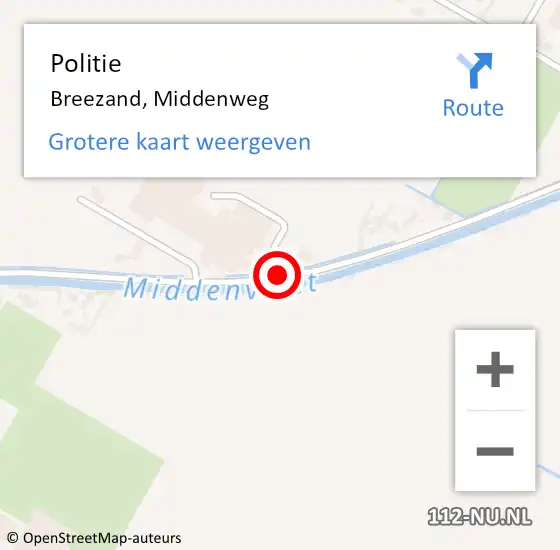 Locatie op kaart van de 112 melding: Politie Breezand, Middenweg op 1 oktober 2015 08:06