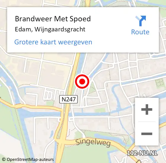 Locatie op kaart van de 112 melding: Brandweer Met Spoed Naar Edam, Wijngaardsgracht op 1 oktober 2015 08:34