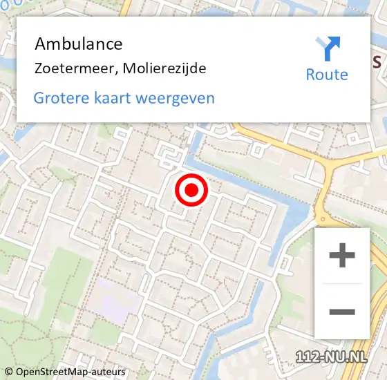 Locatie op kaart van de 112 melding: Ambulance Zoetermeer, Molierezijde op 1 oktober 2015 09:12