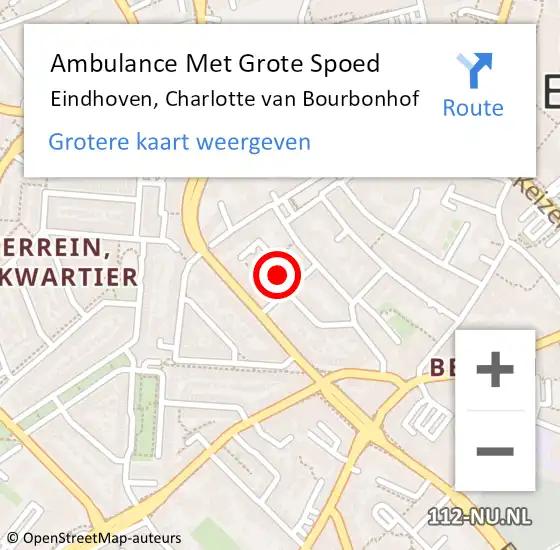 Locatie op kaart van de 112 melding: Ambulance Met Grote Spoed Naar Eindhoven, Charlotte van Bourbonhof op 1 oktober 2015 09:42