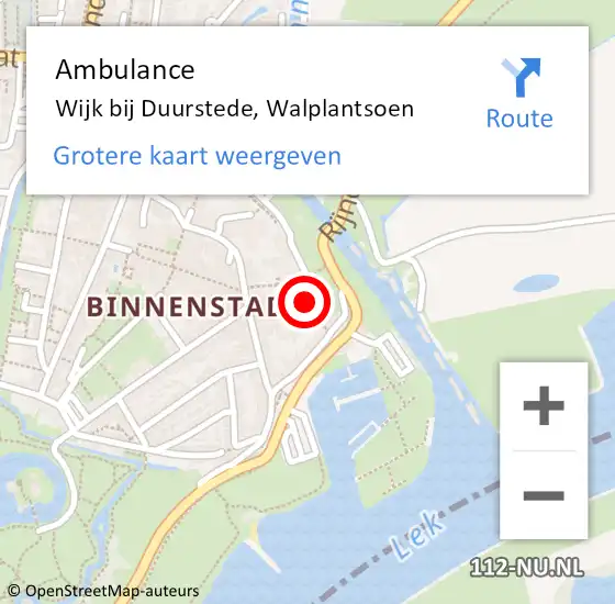 Locatie op kaart van de 112 melding: Ambulance Wijk bij Duurstede, Walplantsoen op 22 november 2013 09:26