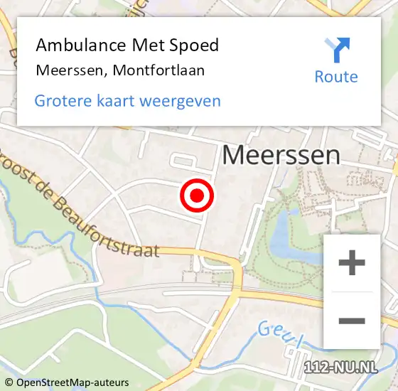 Locatie op kaart van de 112 melding: Ambulance Met Spoed Naar Meerssen, Montfortlaan op 22 november 2013 09:32