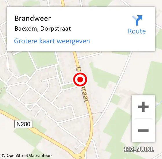 Locatie op kaart van de 112 melding: Brandweer Baexem, Dorpstraat op 1 oktober 2015 11:41