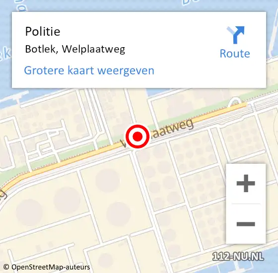 Locatie op kaart van de 112 melding: Politie Botlek, Welplaatweg op 1 oktober 2015 12:04